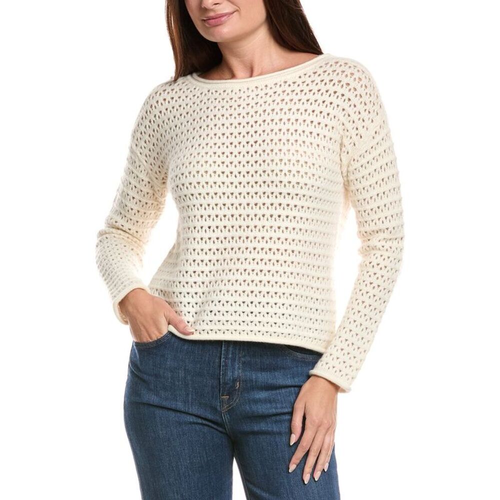 The Cashmere Project Womens  Boat Neck Pointelle Cashmere Sweater, White